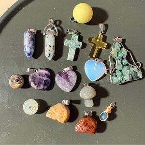 15 Crystal Pendants Lot Heart Mushroom Cross Skull Jewelry Wire Wrapped Gemstone